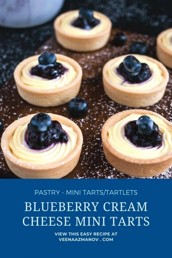 Pinterest image for cream cheese blueberry tartlets.