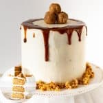 A butterscotch cake on a cake stand.