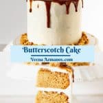 Pinterest image butterscotch cake.