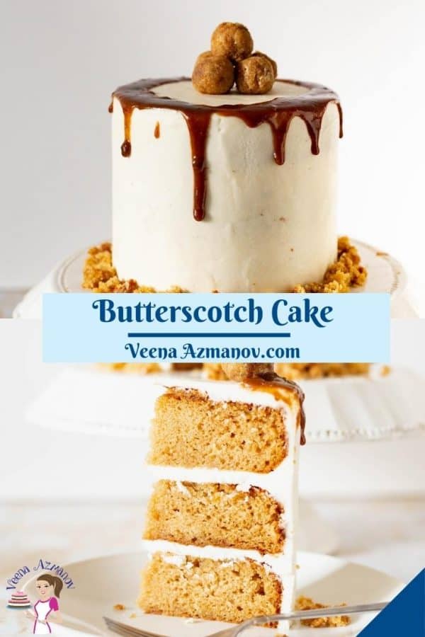 Pinterest image butterscotch cake.