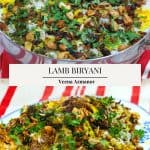 Pinterest image for lamb biryani.