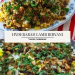 Pinterest image for dum lamb biryani.