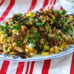 Lamb biryani in a plate.