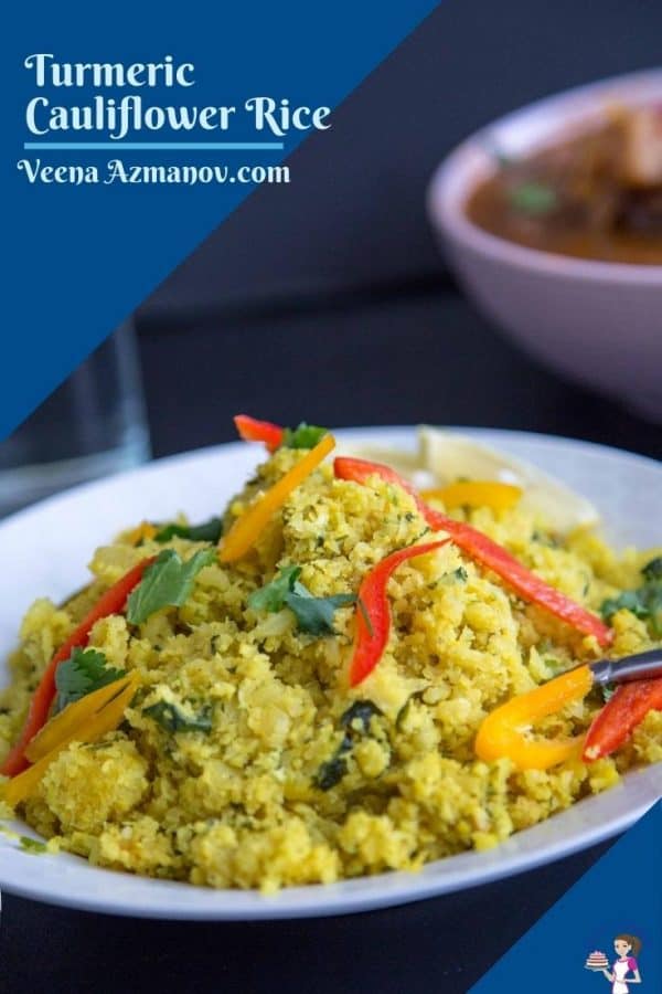 Pinterest image for cauliflower rice with turmeric