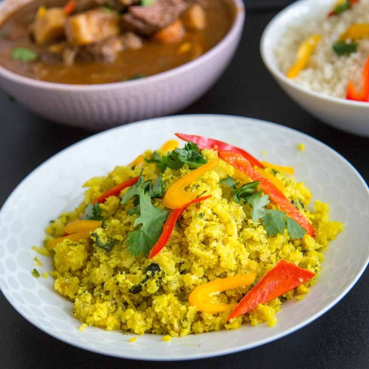 Cauliflower rice pilaf in a bowl