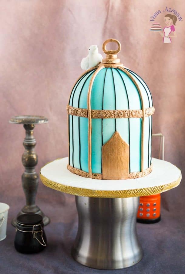 A cake decorated like a bird cage.