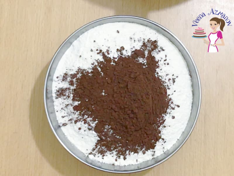 Combine the cocoa powder with the dry ingredients for the batter.