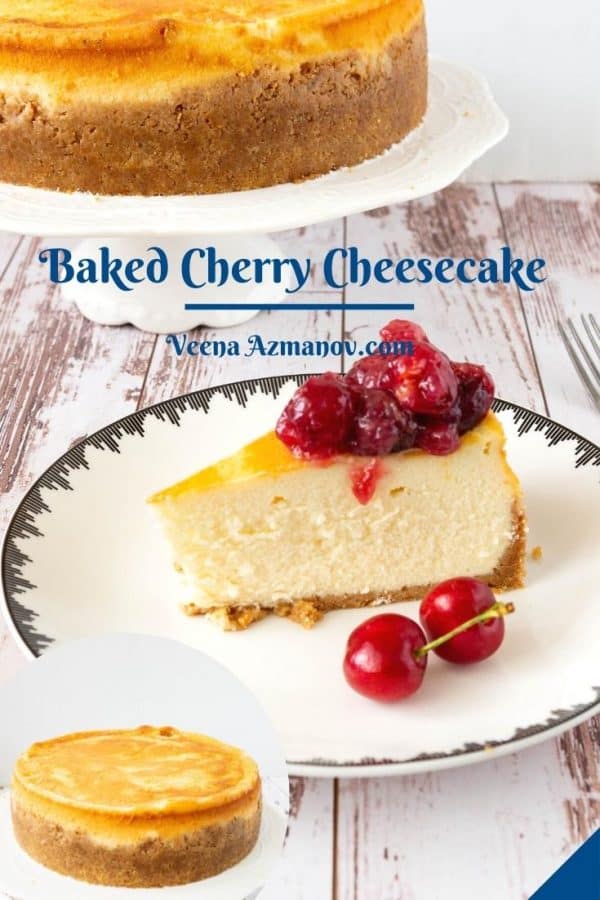 Pinterest image for cheesecake with cherries.