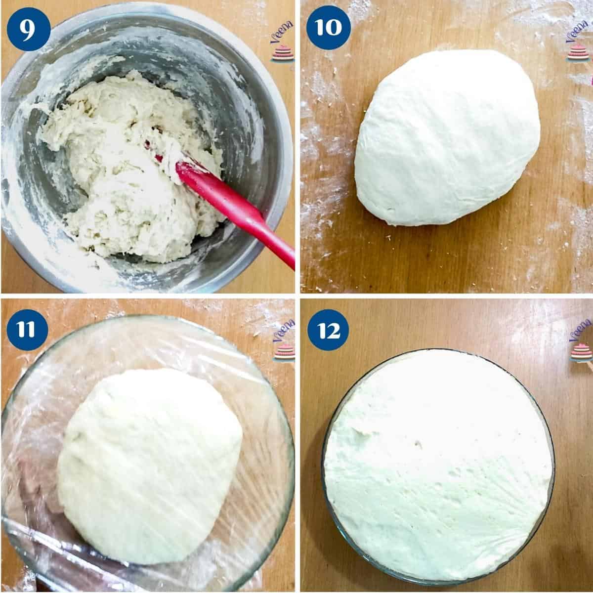 Progress pictures collage making the naan dough.