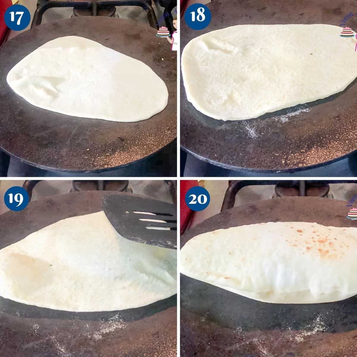 Progress pictures collage cooking the garlic butter naan.