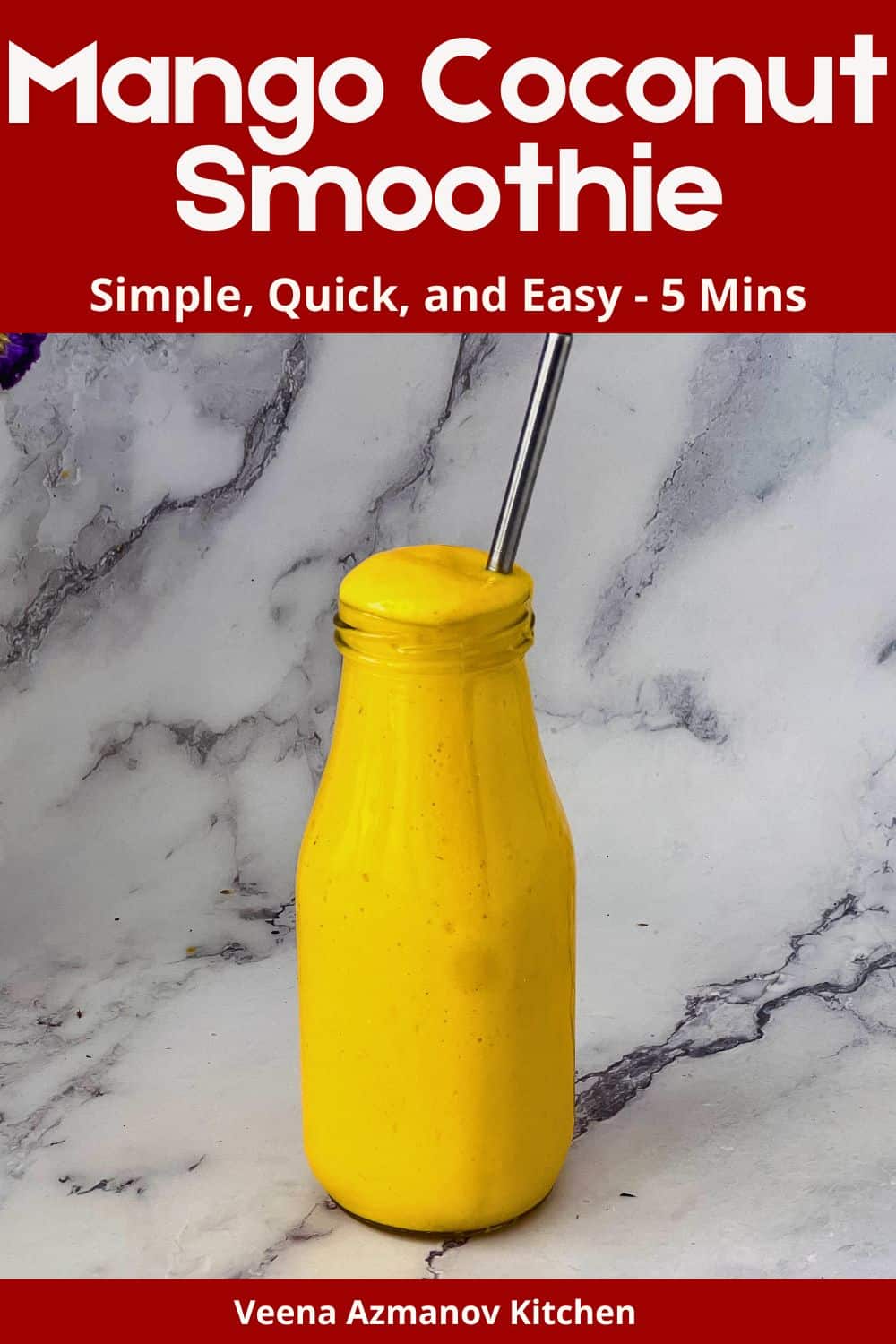 Pinterest image for mango coconut smoothie.