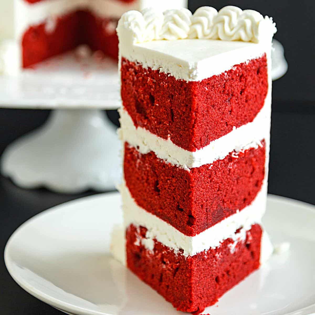 A slice of red velvet cake.