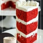 Pinterest image for red velvet layer cake.