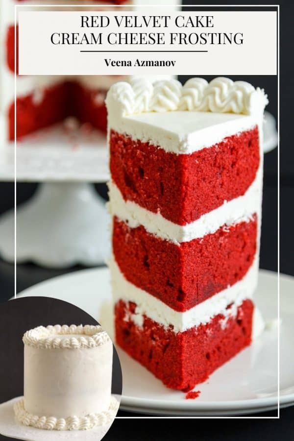Pinterest image for red velvet layer cake.