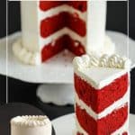 Pinterest image for red velvet layer cake.