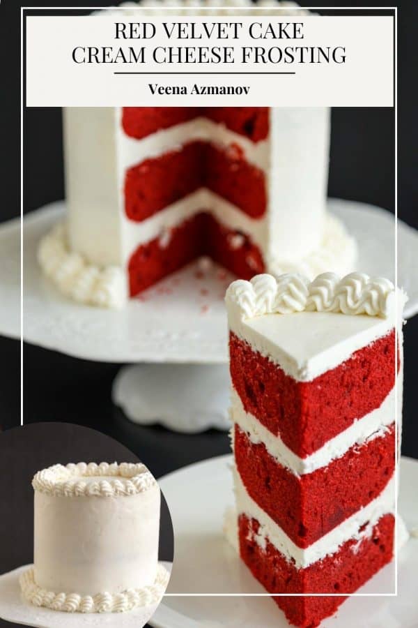 Pinterest image for red velvet layer cake.