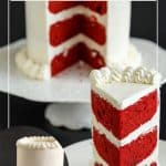 Pinterest image for red velvet layer cake.
