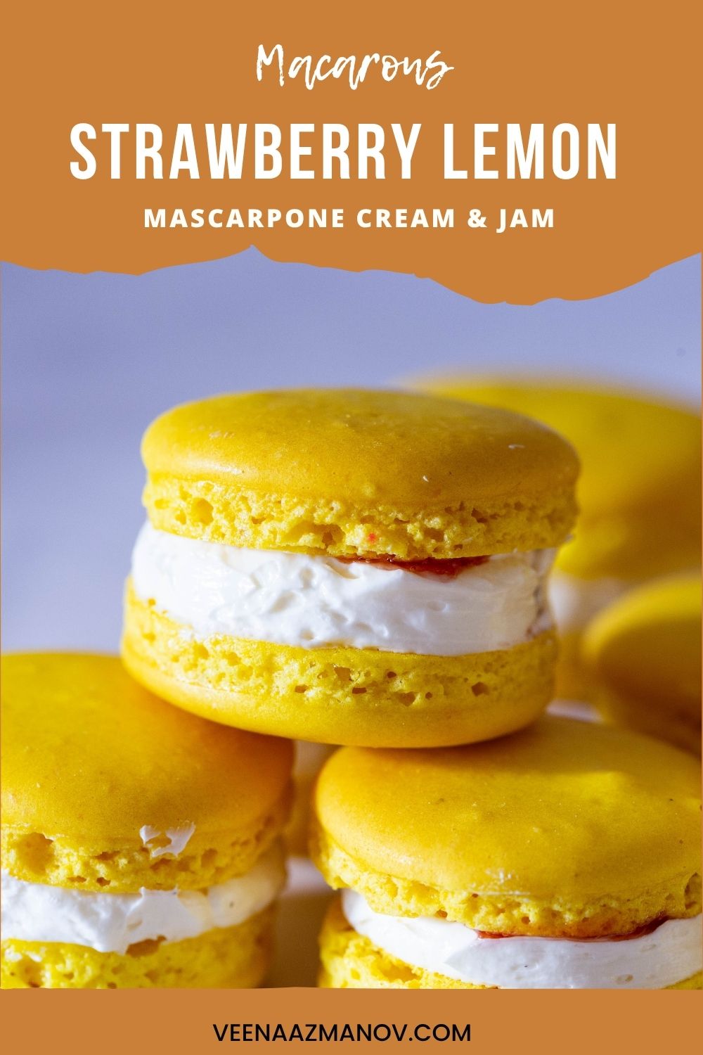 Pinterest image for lemon strawberry macarons.
