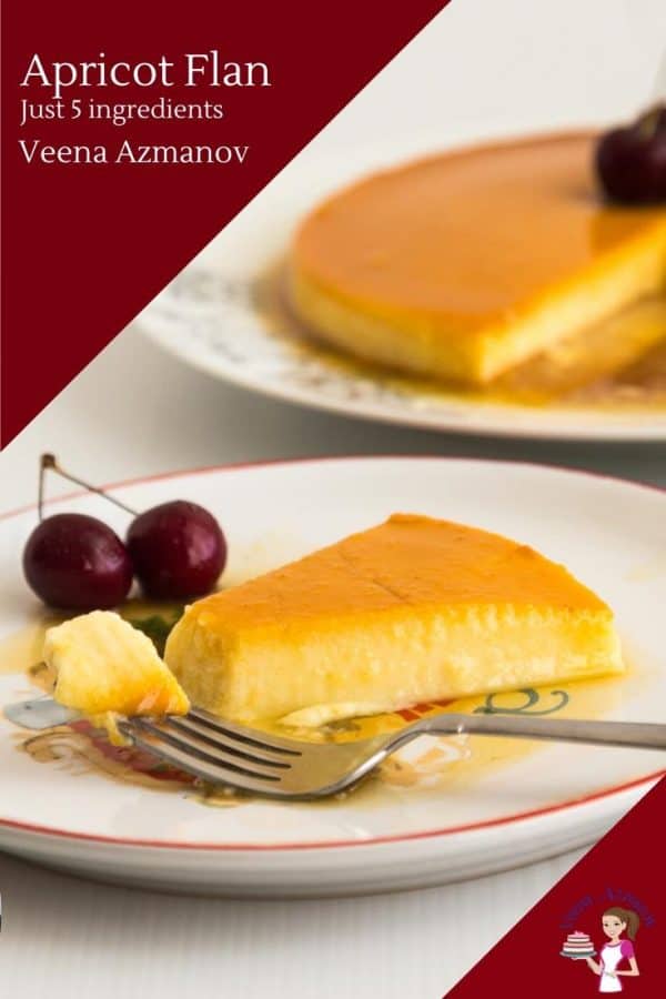 This easy custard dessert flan or creme caramel is made with apricots