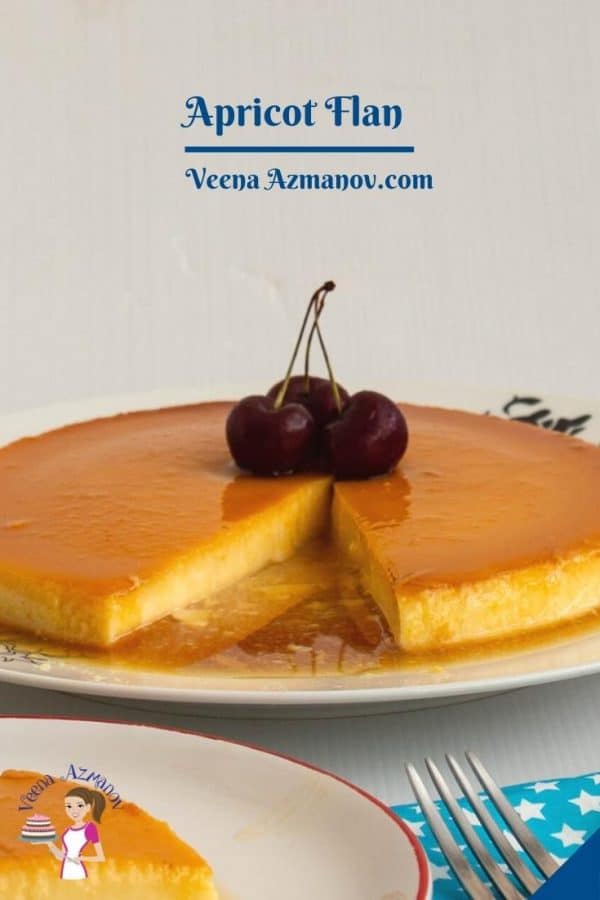 Pinterest image for apricot flan.
