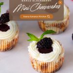 Pinterest image for Mini Blackberry Cheesecakes Recipe.