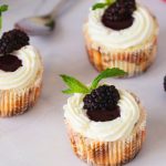 Pinterest image for Mini Blackberry Cheesecakes Recipe.