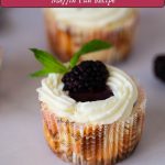 Pinterest image for Mini Blackberry Cheesecakes Recipe.