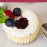 Pinterest image for baked blueberry mini cheesecakes.