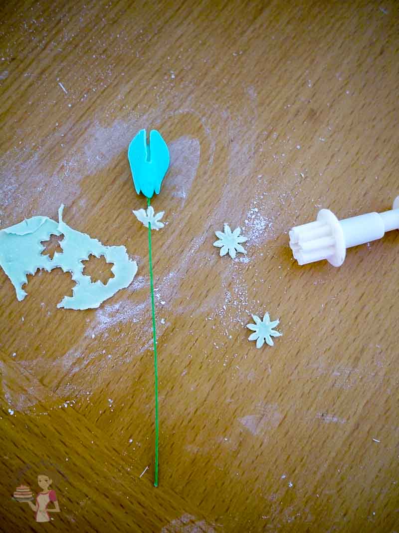 Progress photo of making gum paste flowers.