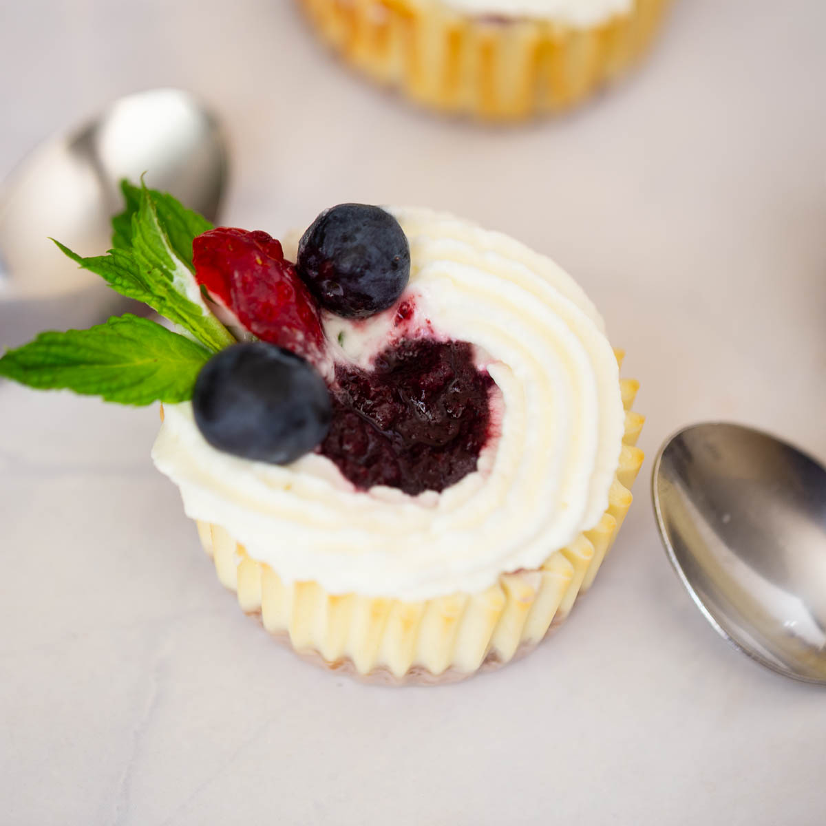 Baked Mini Cheesecakes on the table.