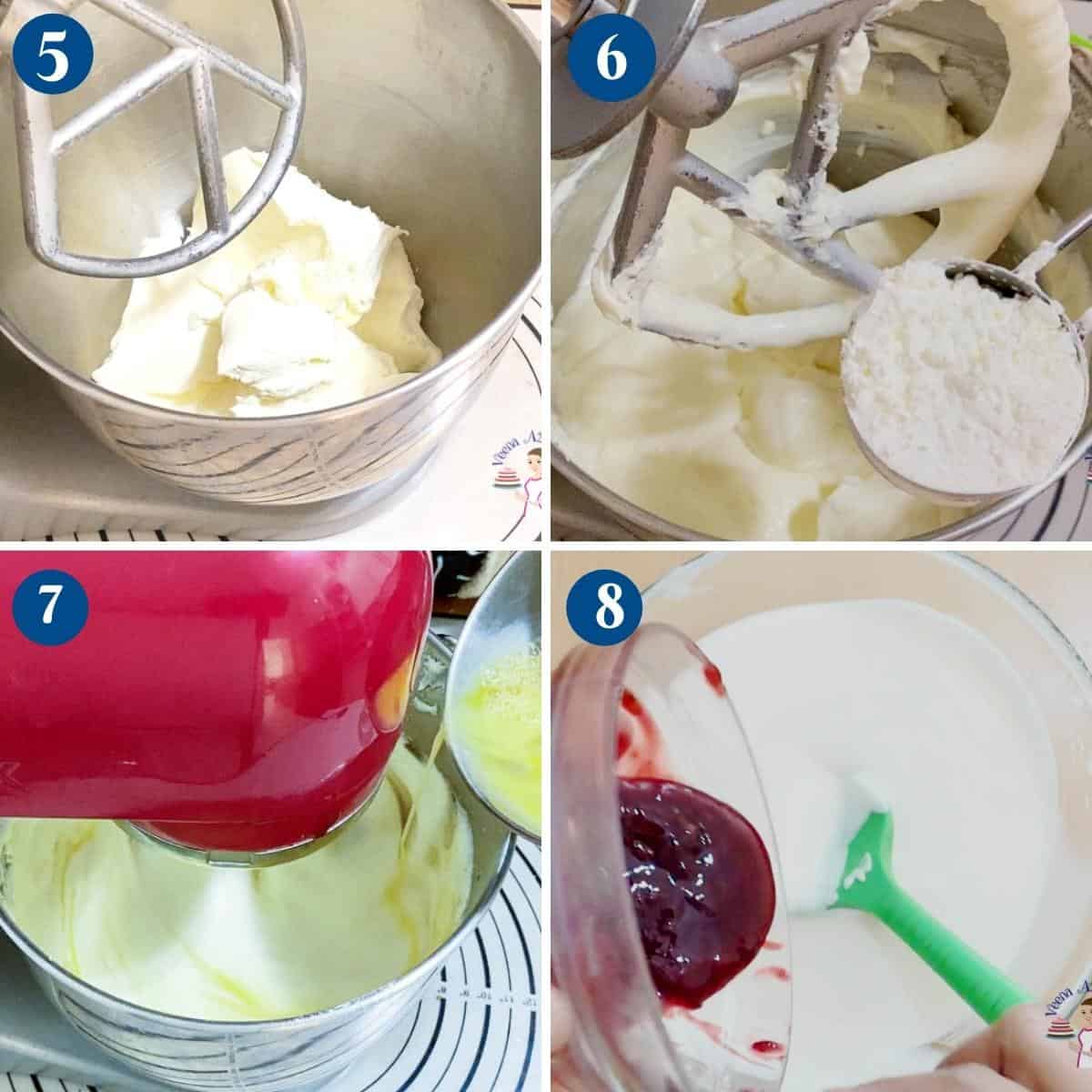 Progress pictures for mini cheesecake batter.