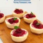 Pinterest image for mini cheesecakes with raspberries.