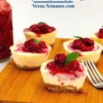 Pinterest image for mini cheesecakes with raspberry filling.