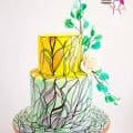 A cake decorated in a stained glass design.