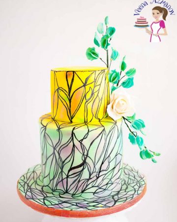 A cake decorated in a stained glass design.