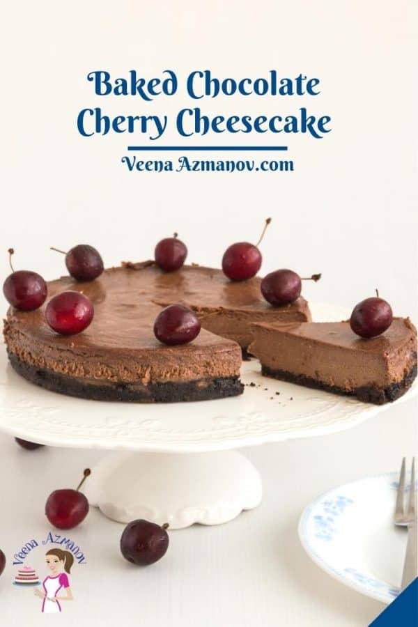 Pinterest image for chocolate cherry cheesecake.