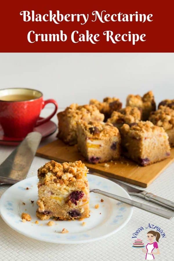 Blackberry crumb cake square in a plate.