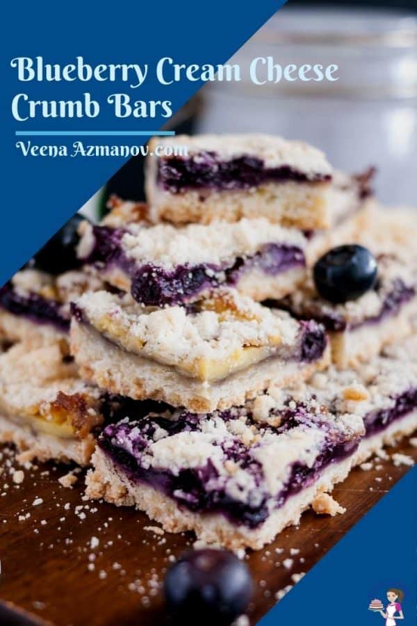 Pinterest image for bars with cream cheese and blueberries