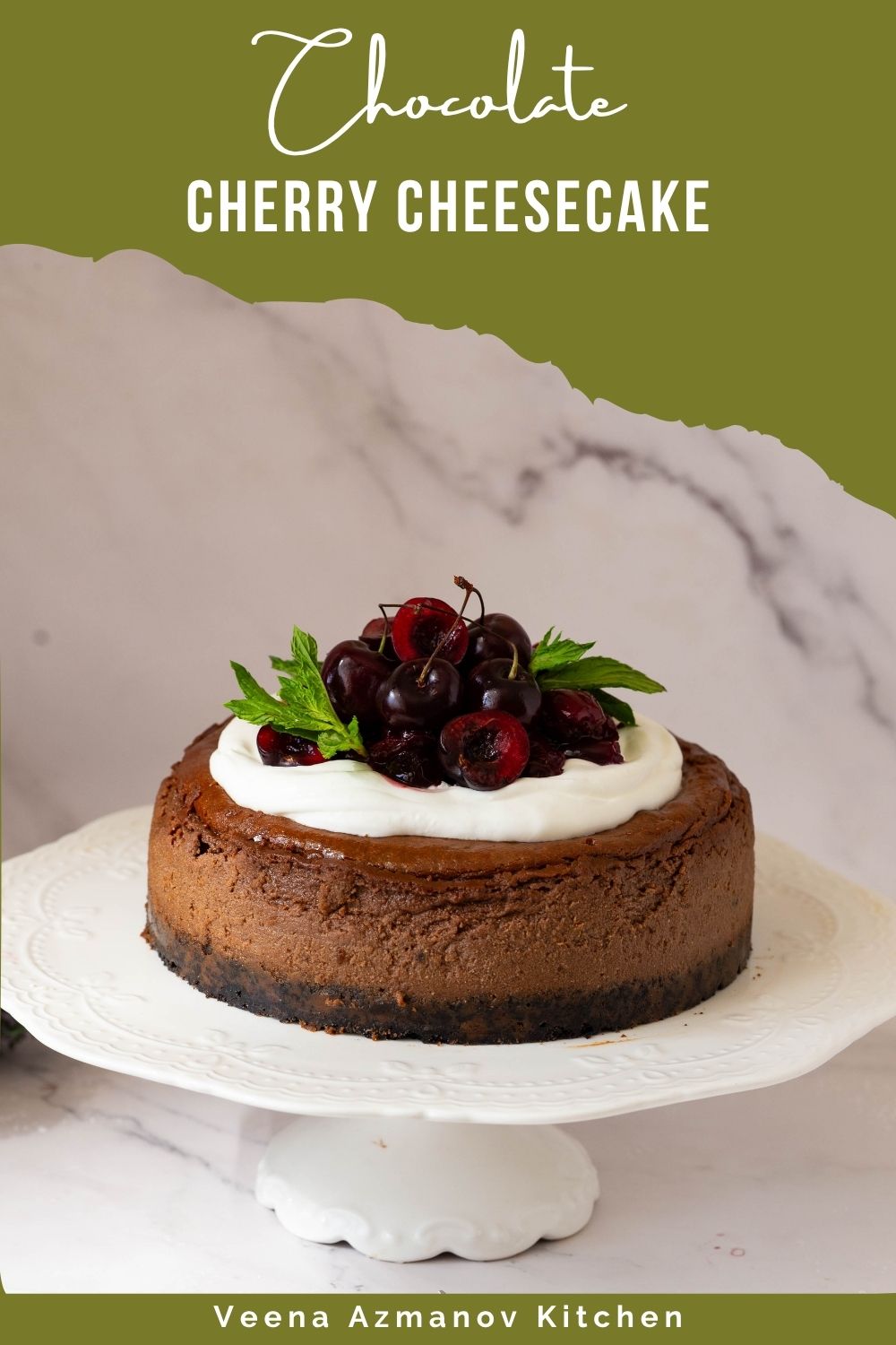 Pinterest image for Chocolate Cherry Cheesecake.