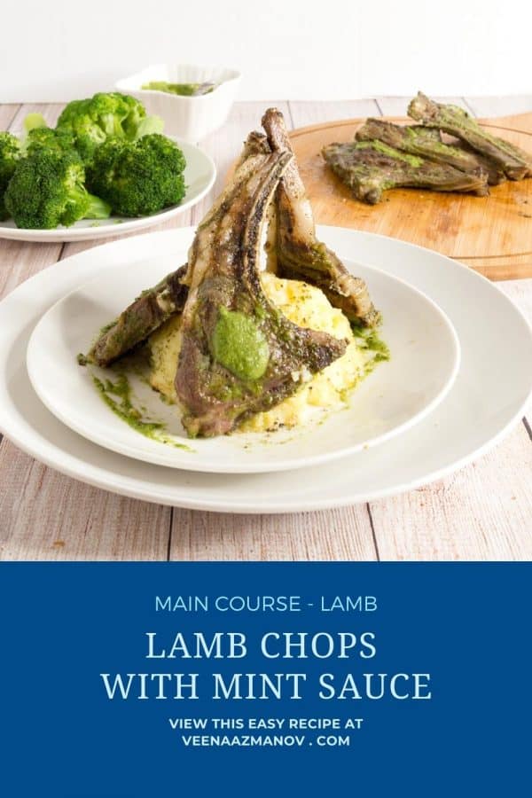Pinterest image for lamb chops grilled with mint.