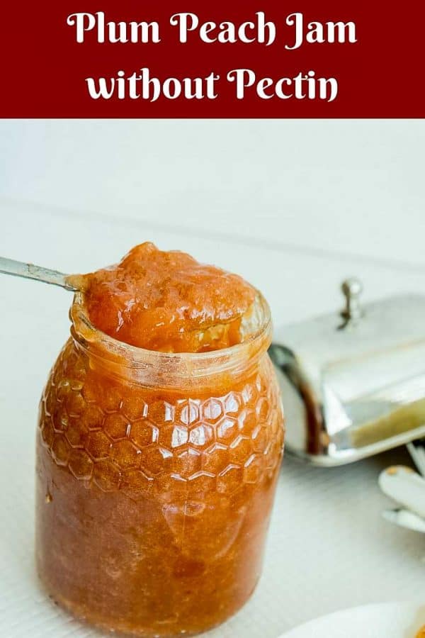Plum and peach jam in a jar.