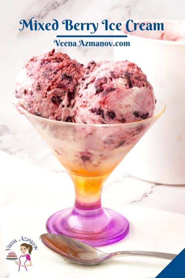 Pinterest image for mixed berry no churn ice cream.