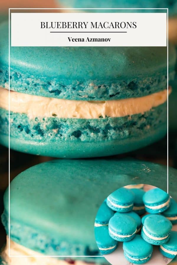 Pinterest image for French Macarons with Blueberry.