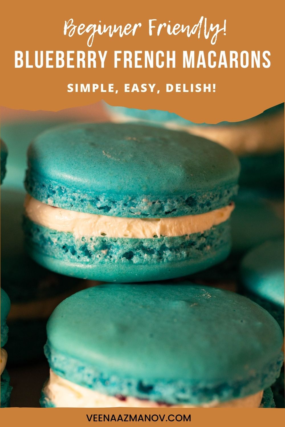 Pinterest image for blueberry macarons.