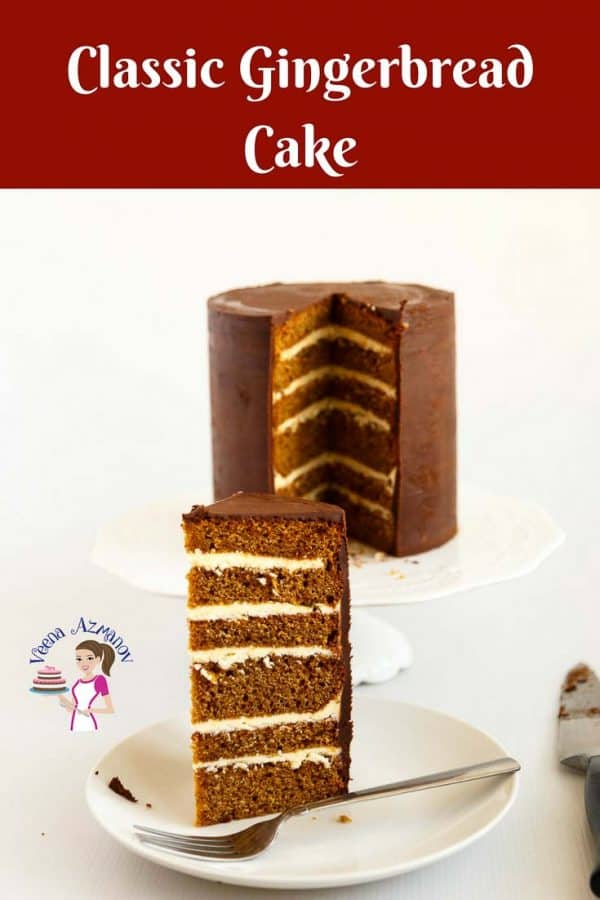 A slice of layer gingerbread cake on a plate.