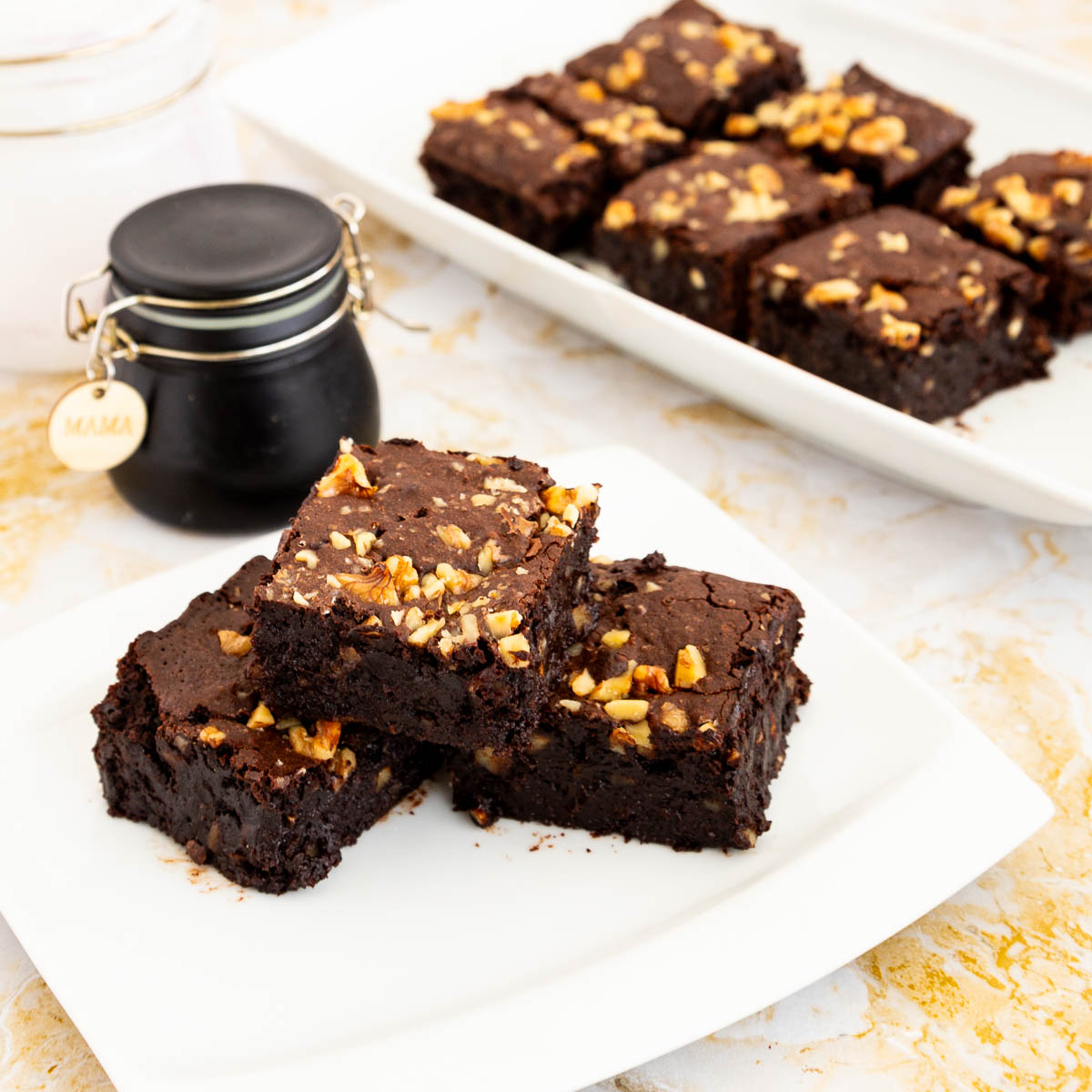Brownie bars with walnuts and chocolate.