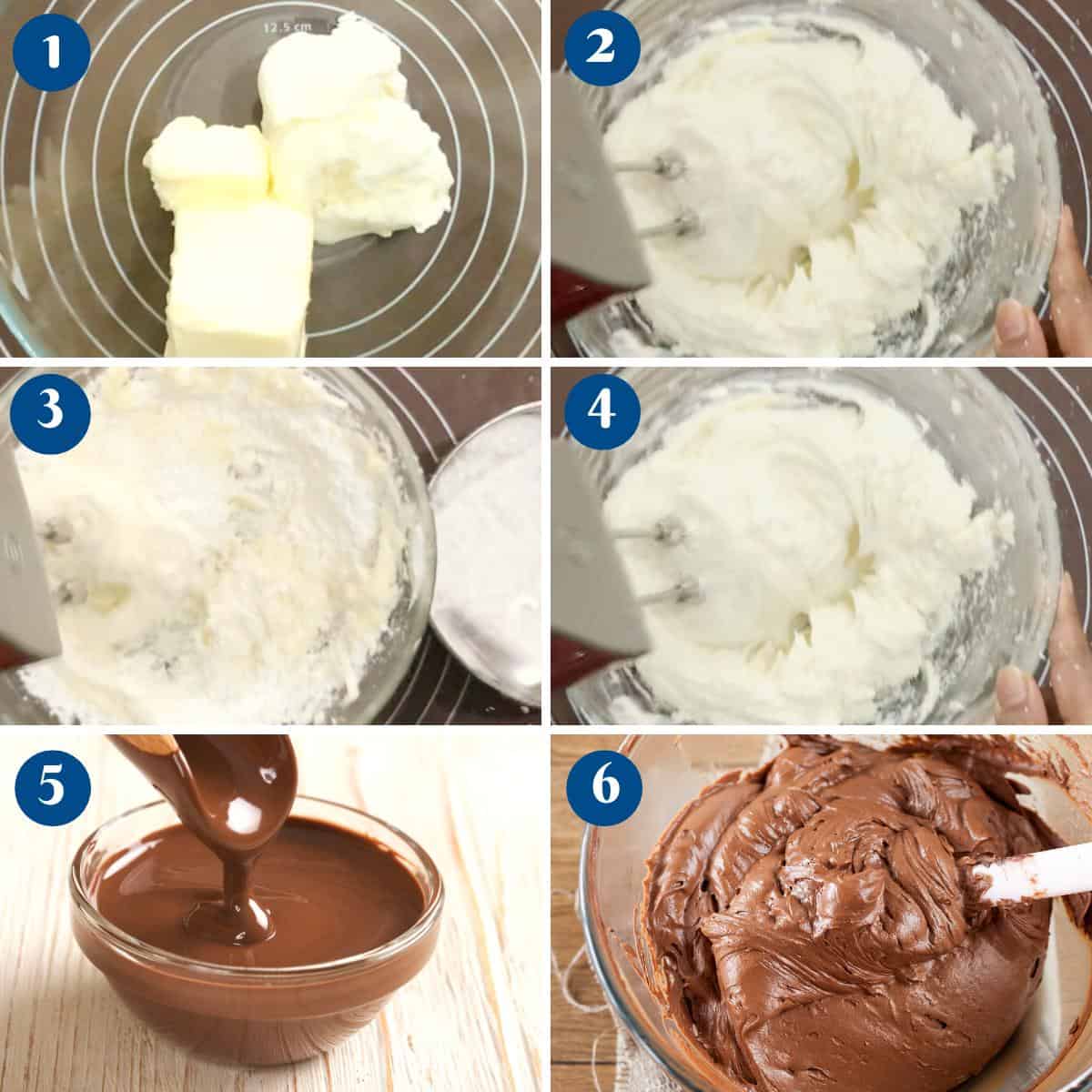 Progress pictures making chocolate buttercream.