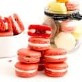 A stack of macarons on a white table