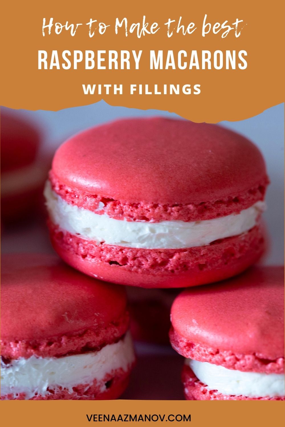 Pinterest image for pink raspberry macarons.