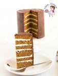 An image optimized for social media share for this classic gingerbread cake recipe with vanilla buttercream and chocolate ganache for an elegant celebration cake.